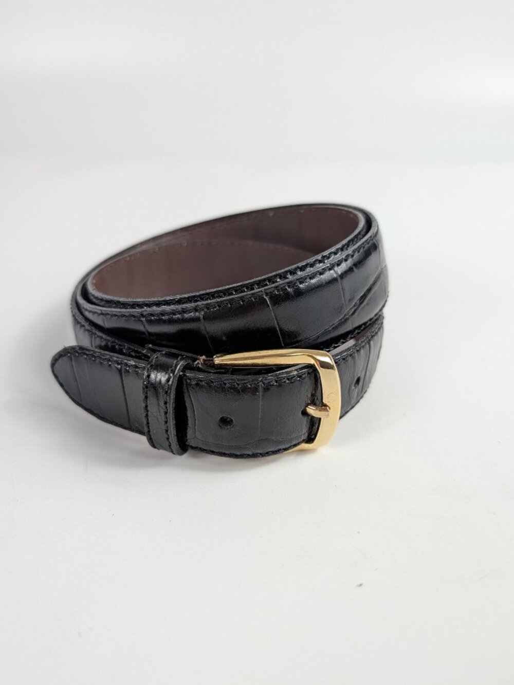 Vintage Christian Dior Black Full Grain Leather Belt Gold Buckle Spain Mens 42